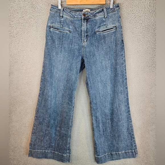 Hint Of Blu Womens Med Wash Wide Leg Welt Pocket Stretch Comfort Jeans Sz 32x31 - Picture 2 of 12